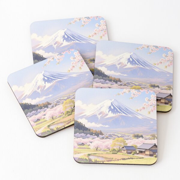 Item preview, Anime Style Japanese Village with Cherry Blossoms and Mount Fuji designed and sold by vekotpu.