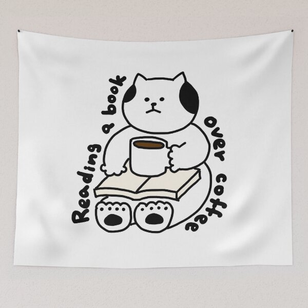 Item preview, a Cat reading a book with coffee designed and sold by superbaechoo.