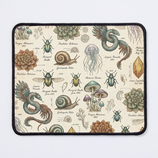 Item preview, Vintage Fantasy Naturalist Pattern – Victorian Mushroom Beetle Specimen Field Guide Seamless Design designed and sold by SavinMercantile.