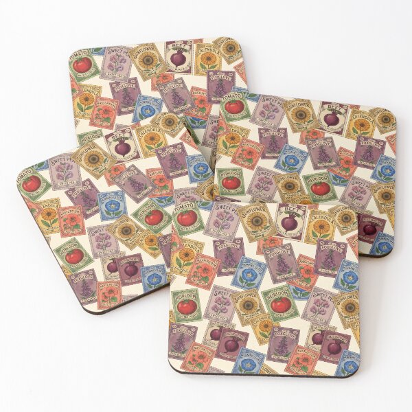 Item preview, Vintage Seed Packet Pattern – Cottage Garden Heirloom Tomato Foxglove Floral Seamless Design designed and sold by SavinMercantile.