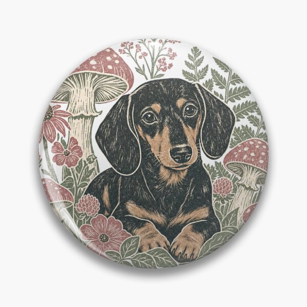 Item preview, Cottagecore Dachshund with Mushrooms and Wildflowers designed and sold by MossAndPixel.