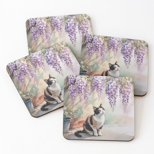 Item preview, Calico Cat under Wisteria Flower designed and sold by bon-bono196.