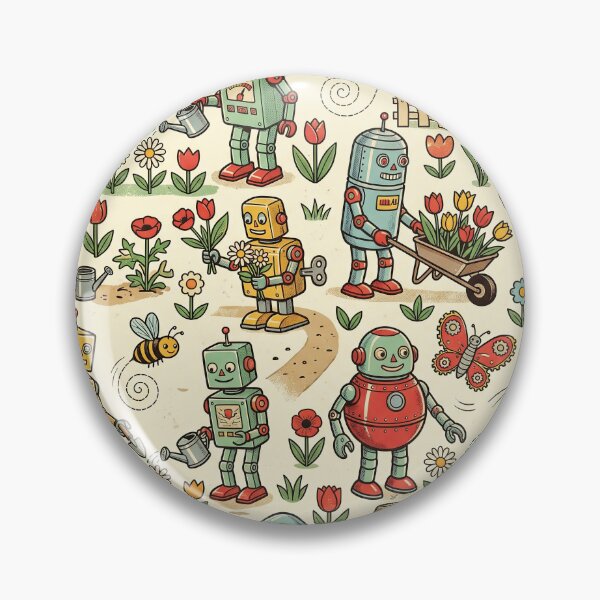 Item preview, Retro Tin Toy Robot Garden Pattern – Vintage 1950s Robot Flower Children Nursery Seamless Design designed and sold by SavinMercantile.