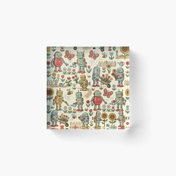 Item preview, Retro Tin Toy Robot Garden Pattern – Vintage 1950s Robot Flower Children Nursery Seamless Design designed and sold by SavinMercantile.