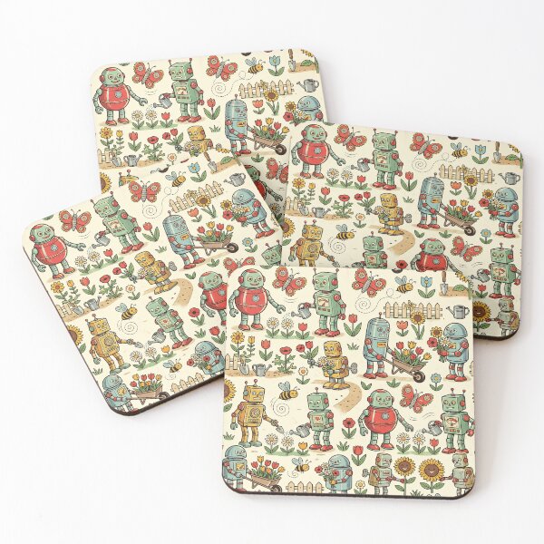 Item preview, Retro Tin Toy Robot Garden Pattern – Vintage 1950s Robot Flower Children Nursery Seamless Design designed and sold by SavinMercantile.