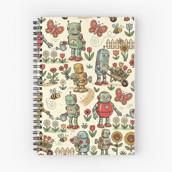 Item preview, Retro Tin Toy Robot Garden Pattern – Vintage 1950s Robot Flower Children Nursery Seamless Design designed and sold by SavinMercantile.