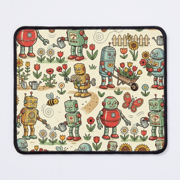 Item preview, Retro Tin Toy Robot Garden Pattern – Vintage 1950s Robot Flower Children Nursery Seamless Design designed and sold by SavinMercantile.