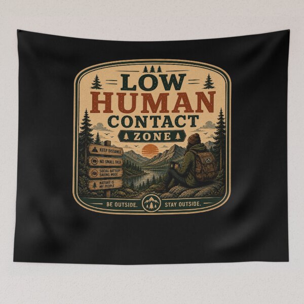 Item preview, Low Human Contact Zone – Retro Hiking Introvert Nature Design designed and sold by MotylekAnia.