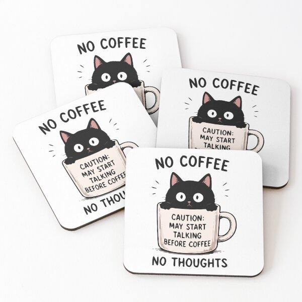Item preview, No Coffee No Thoughts – Funny Black Cat Coffee Lover Shirt designed and sold by FAFshop.