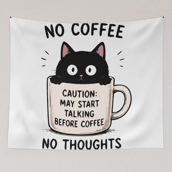 Item preview, No Coffee No Thoughts – Funny Black Cat Coffee Lover Shirt designed and sold by FAFshop.