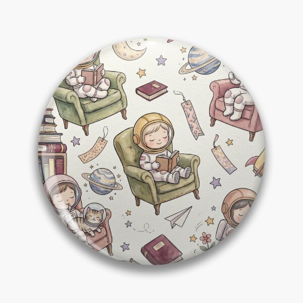 Item preview, Whimsical Astronaut Library Pattern – Cute Watercolor Reading Books Cosmic Children Nursery Design designed and sold by SavinMercantile.