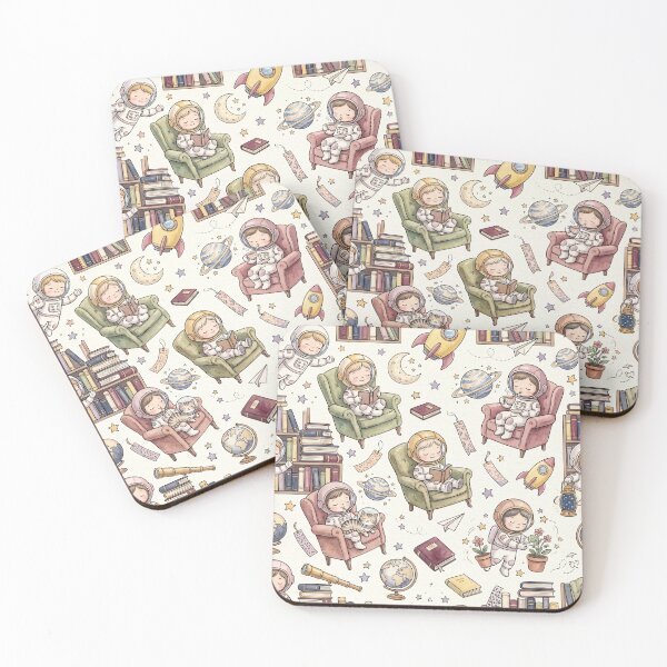 Item preview, Whimsical Astronaut Library Pattern – Cute Watercolor Reading Books Cosmic Children Nursery Design designed and sold by SavinMercantile.