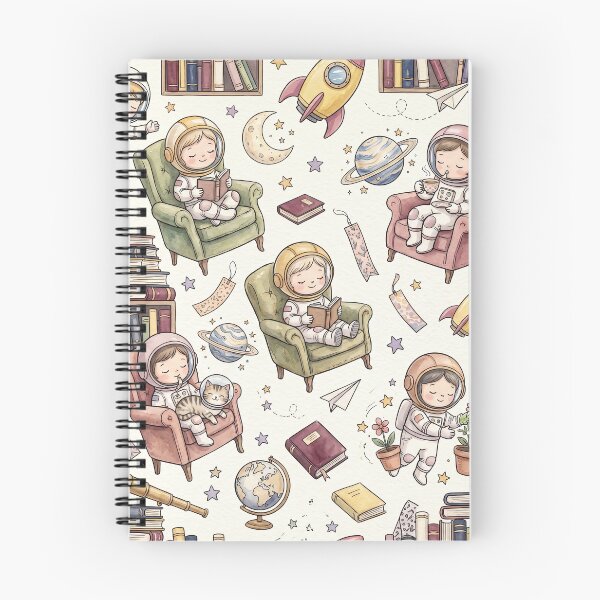Item preview, Whimsical Astronaut Library Pattern – Cute Watercolor Reading Books Cosmic Children Nursery Design designed and sold by SavinMercantile.