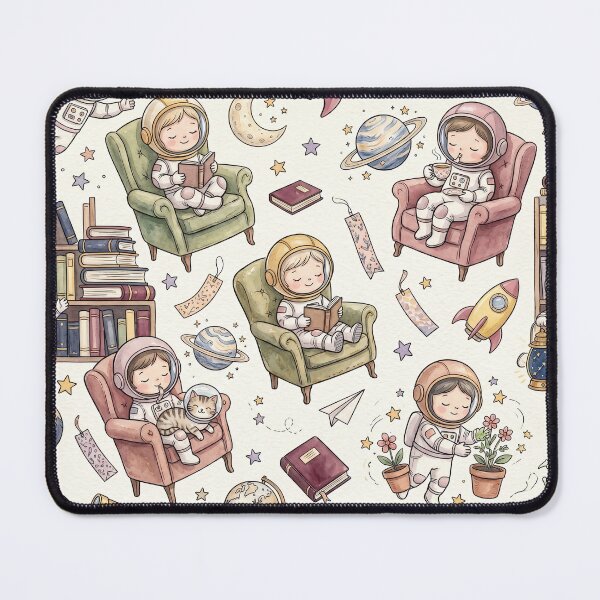 Item preview, Whimsical Astronaut Library Pattern – Cute Watercolor Reading Books Cosmic Children Nursery Design designed and sold by SavinMercantile.