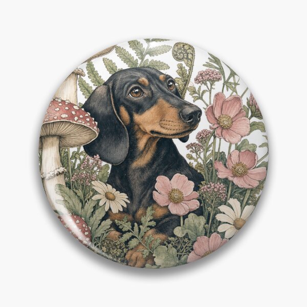 Item preview, Cottagecore Dachshund Forest Linocut Woodblock Art designed and sold by MossAndPixel.