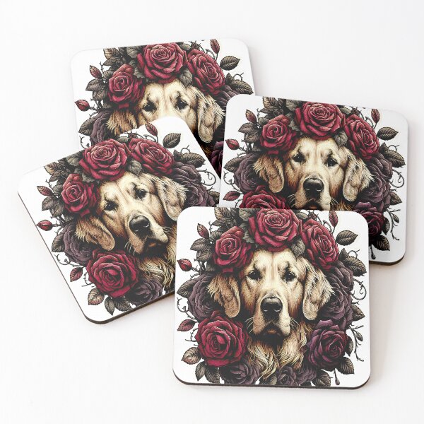 Item preview, Gothic Golden Retriever Dark Botanical Rose Art designed and sold by  AureliusX.