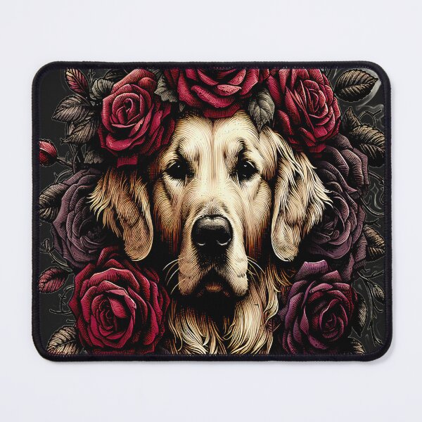 Item preview, Gothic Golden Retriever Dark Botanical Rose Art designed and sold by AureliusX.