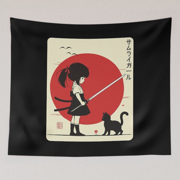 Item preview, Samurai Girl with Cat Vintage Japanese designed and sold by studio-ssaam.