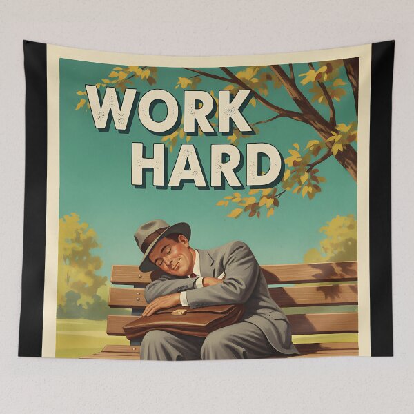 Item preview, Work Hard Nap Harder Funny Vintage Retro Office Humor designed and sold by Retro-Anime9.