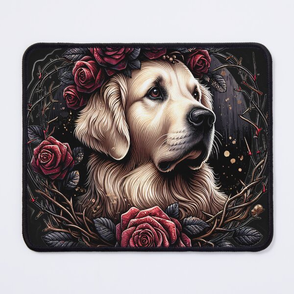 Item preview, Gothic Golden Retriever Dog Dark Botanical Rose Crown designed and sold by AureliusX.