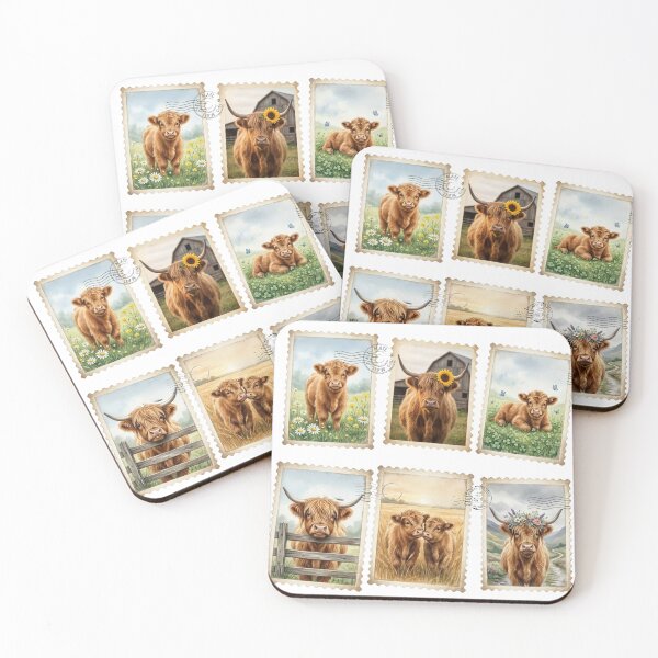 Item preview, Vintage Highland Cow Postage Stamp Collage designed and sold by Winarrts.