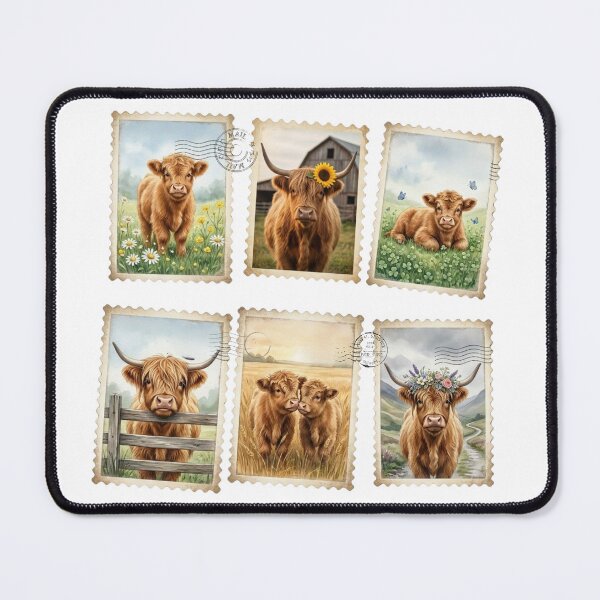 Item preview, Vintage Highland Cow Postage Stamp Collage designed and sold by Winarrts.