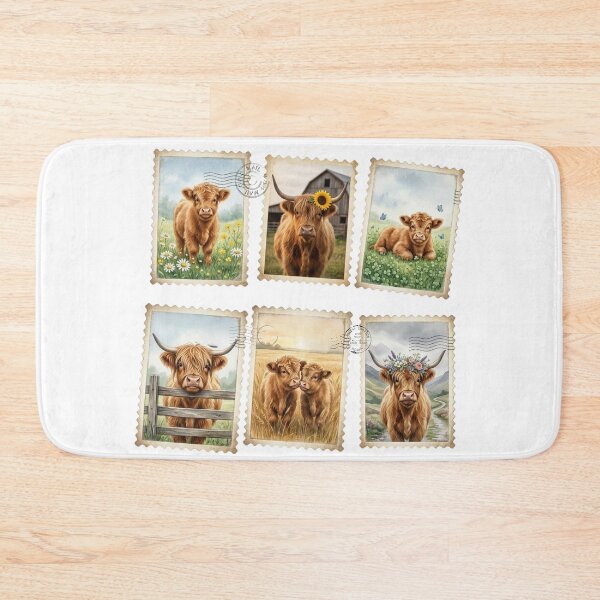 Item preview, Vintage Highland Cow Postage Stamp Collage designed and sold by Winarrts.