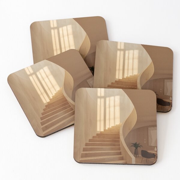 Item preview, Luxury Mediterranean Staircase Wall Art | Elegant Curved Beige Architecture Print designed and sold by VeloraNature.