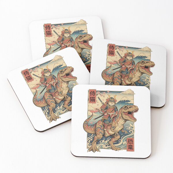Item preview, Samurai Cat riding Dinosaur Vintage Japanese designed and sold by charoen-design.