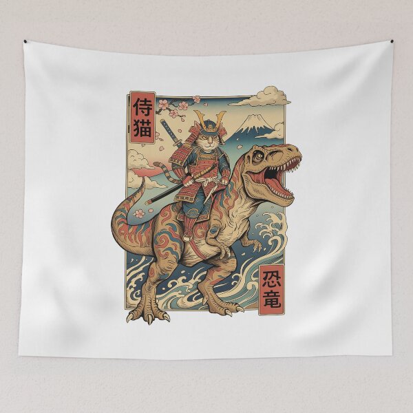 Item preview, Samurai Cat riding Dinosaur Vintage Japanese designed and sold by charoen-design.