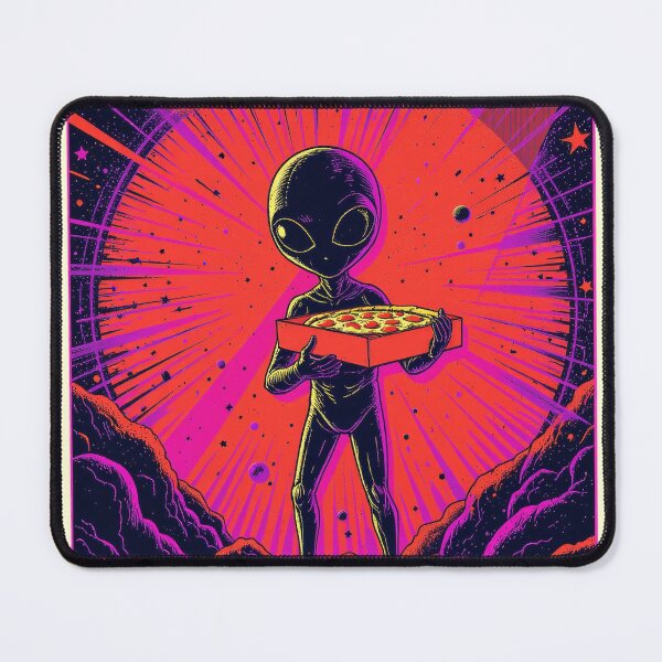 Item preview, Alien Pizza - Neon Cosmic Art Print designed and sold by dosuki Store.
