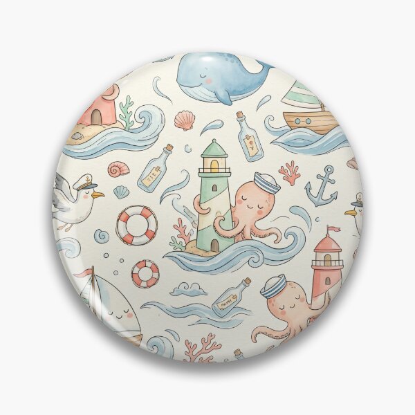 Item preview, Whimsical Octopus & Lighthouse Pattern – Cute Watercolor Nautical Whale Coastal Nursery Design designed and sold by SavinMercantile.