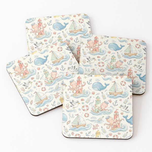 Item preview, Whimsical Octopus & Lighthouse Pattern – Cute Watercolor Nautical Whale Coastal Nursery Design designed and sold by SavinMercantile.