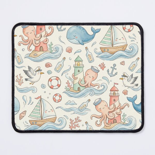 Item preview, Whimsical Octopus & Lighthouse Pattern – Cute Watercolor Nautical Whale Coastal Nursery Design designed and sold by SavinMercantile.