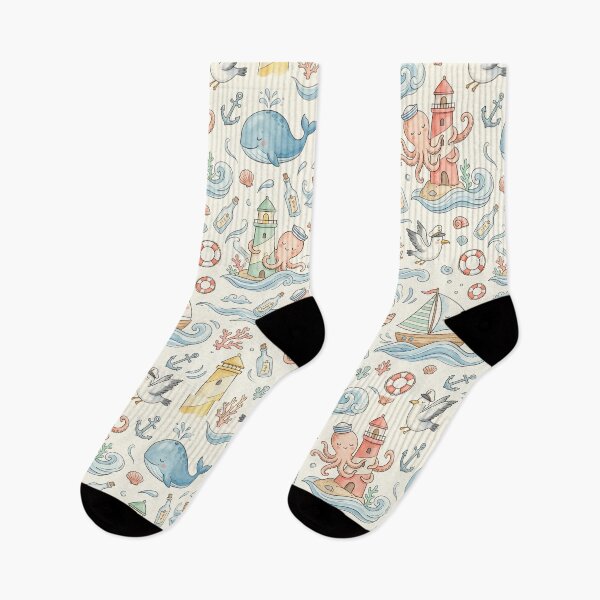 Item preview, Whimsical Octopus & Lighthouse Pattern – Cute Watercolor Nautical Whale Coastal Nursery Design designed and sold by SavinMercantile.