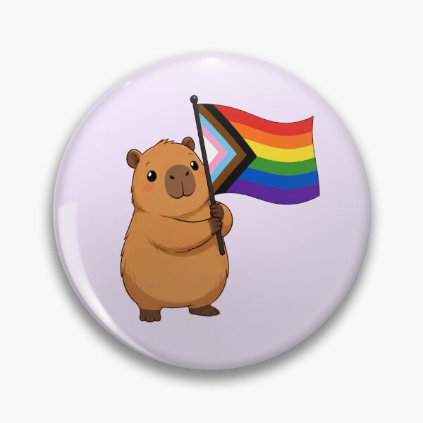 Item preview, Cute Capybara Holding Progress Pride Flag designed and sold by SweetLilith.