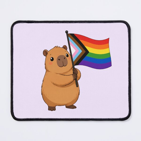 Item preview, Cute Capybara Holding Progress Pride Flag designed and sold by SweetLilith.