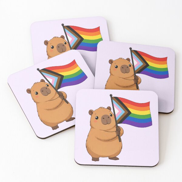 Item preview, Cute Capybara Holding Progress Pride Flag designed and sold by SweetLilith.