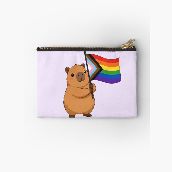 Item preview, Cute Capybara Holding Progress Pride Flag designed and sold by SweetLilith.