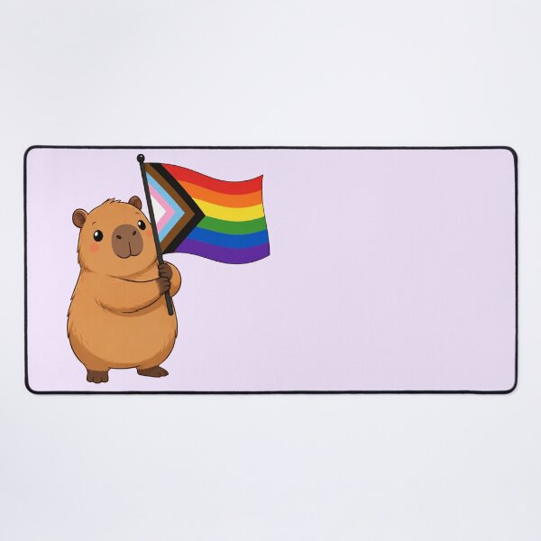 Item preview, Cute Capybara Holding Progress Pride Flag designed and sold by SweetLilith.