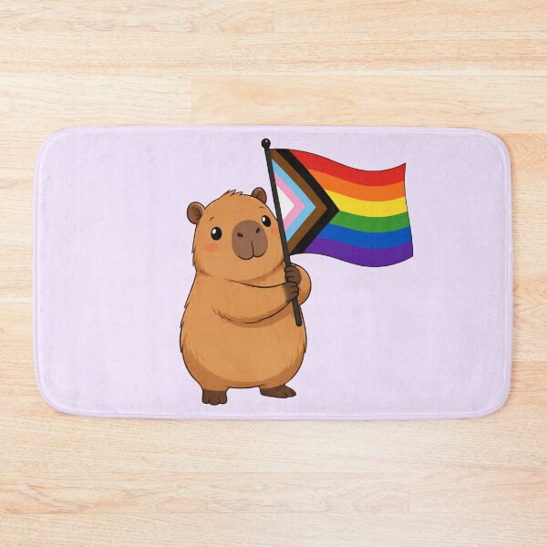 Item preview, Cute Capybara Holding Progress Pride Flag designed and sold by SweetLilith.