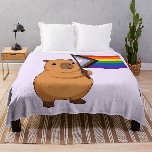 Item preview, Cute Capybara Holding Progress Pride Flag designed and sold by SweetLilith.