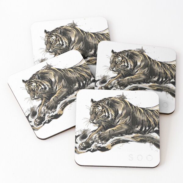 Item preview, Golden Spirit Tiger: Modern Zen Ink Art designed and sold by SOOstudio73.