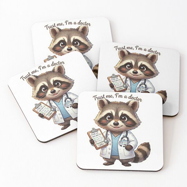 Item preview, Cute Raccoon Doctor with Coffee Prescription Sticker designed and sold by NadinGerasi.