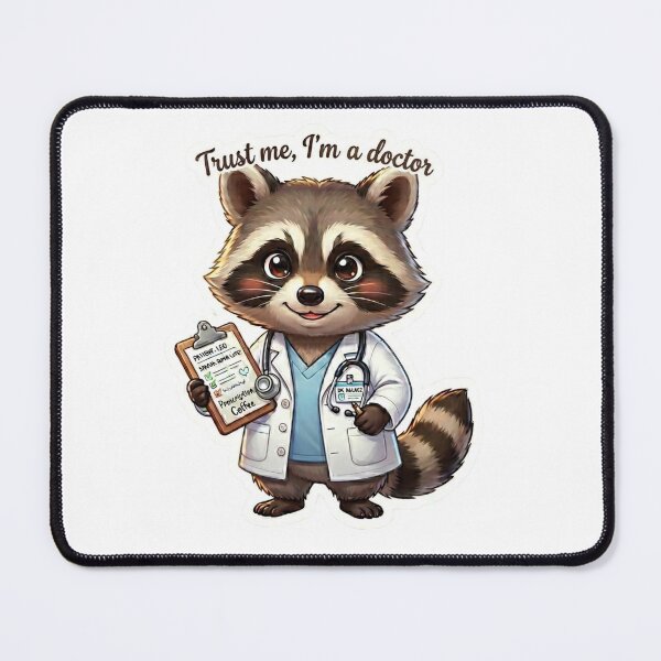 Item preview, Cute Raccoon Doctor with Coffee Prescription Sticker designed and sold by NadinGerasi.