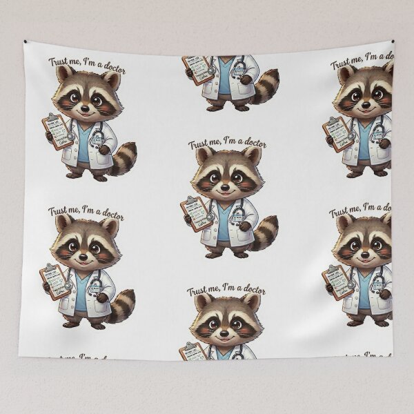 Item preview, Cute Raccoon Doctor with Coffee Prescription Sticker designed and sold by NadinGerasi.