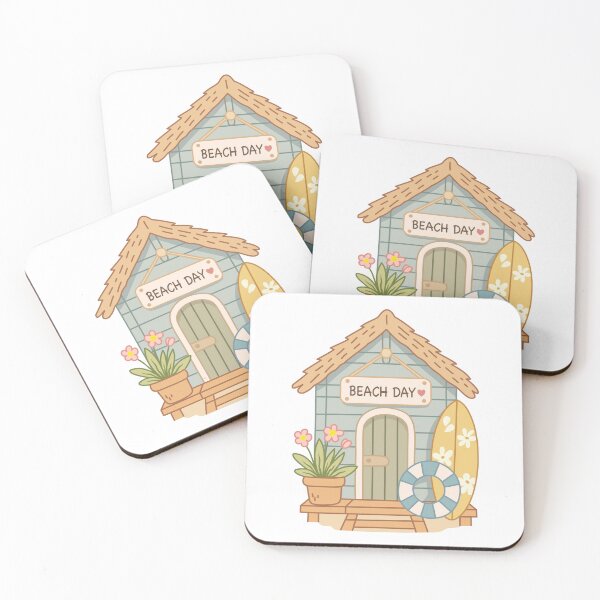 Item preview, Pastel Beach Shack with Surfboard designed and sold by Anne97s.