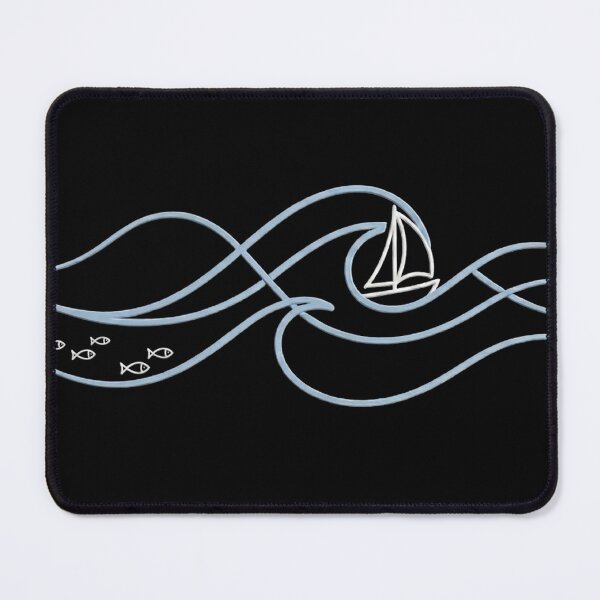 Item preview, Minimalist Sailboat and Pastel Blue Waves Line Art designed and sold by str33ty.ltd.