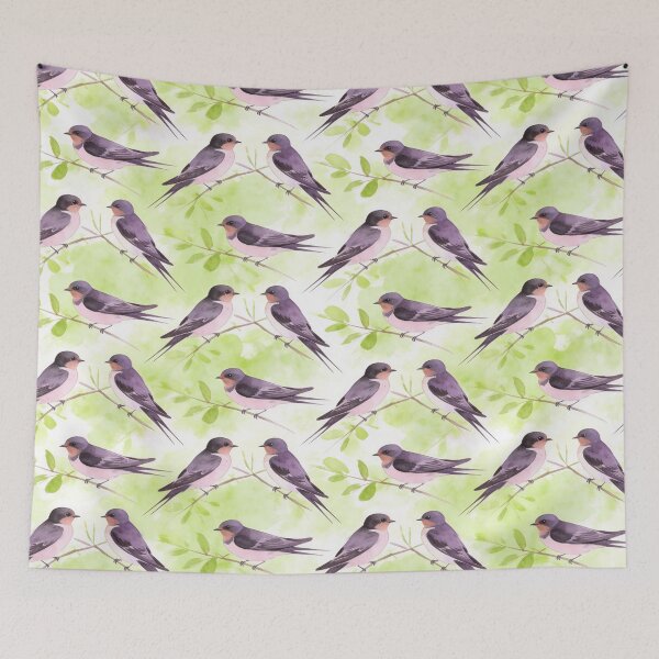 Item preview, Watercolor Swallow Birds Pattern designed and sold by wissal.studio.