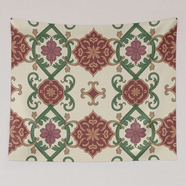 Item preview, Ornate Red Green Floral Medallion Pattern | Vintage Lattice Seamless Repeat designed and sold by Midnight Veil Designs.